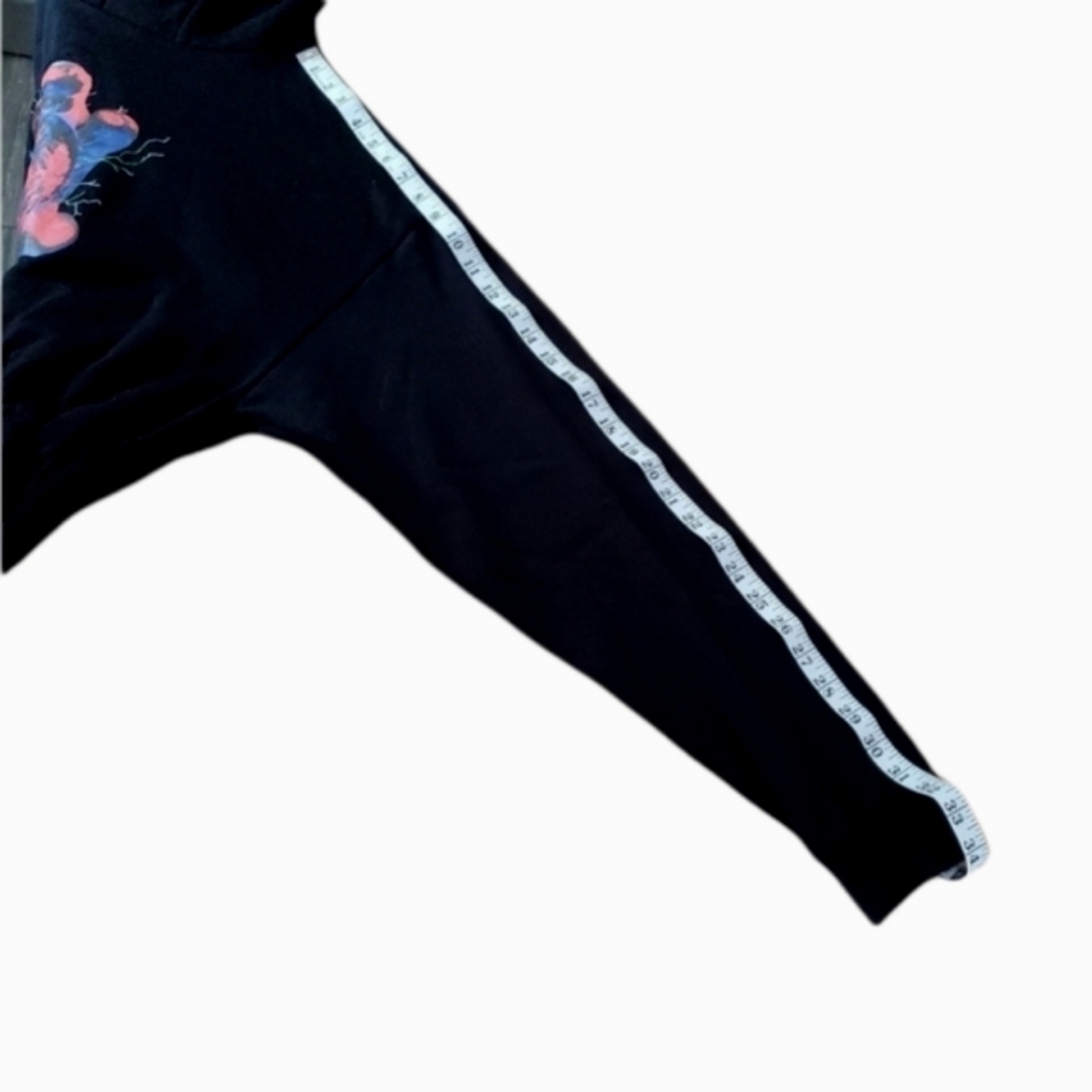 Mens ASOS Design World Print Pullover Hoodie Black Drawcord Sweatshirt Medium - Picture 14 of 15